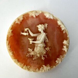 Vintage Genuine Incolay Stone Pink Cameo Plate Serene Goddess